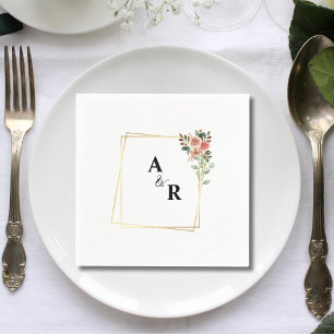 Simple Elegant White Floral Square Wedding Napkin