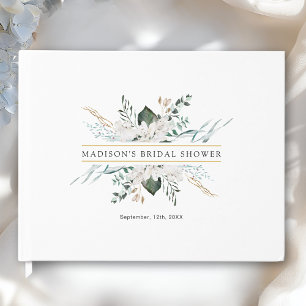 Simple Elegant White Flowers Bridal Shower Guest Book