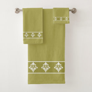 Simple, Elegant, White Flowers on Lucky Beige Bath Towel Set