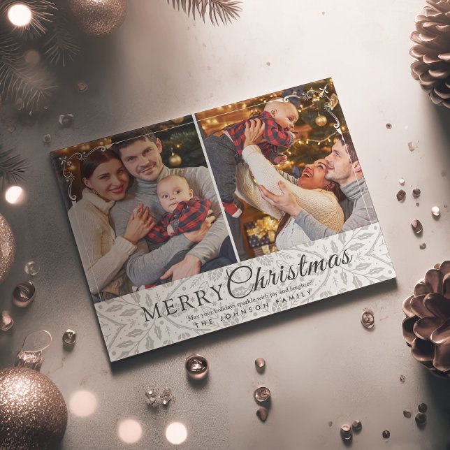 Simple Elegant White Frame 2 Photo Christmas Holiday Postcard (Creator Uploaded)