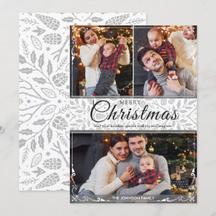 Simple Elegant White Frame 3 Photo Christmas Holiday Card