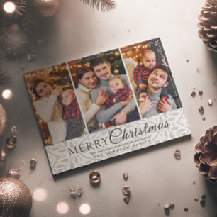 Simple Elegant White Frame 3 Photo Christmas Holiday Postcard