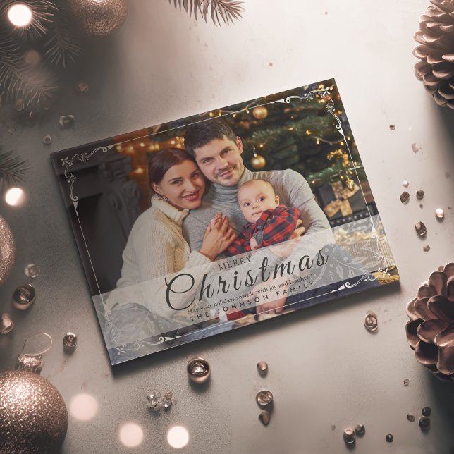 Simple Elegant White Frame Photo Christmas Holiday Postcard (Creator Uploaded)
