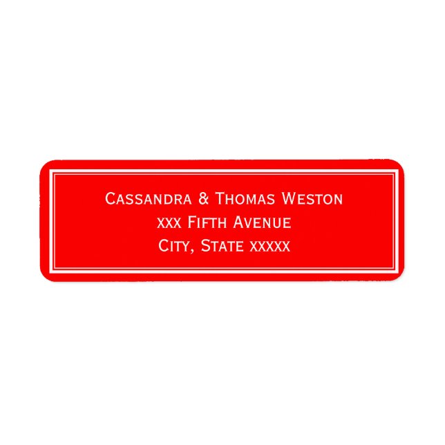 Simple Elegant White Framed Red BG Address Label (Front)
