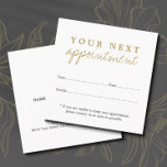 Simple Elegant White Gold Beauty Appointment Card<br><div class="desc">Simple elegant customisable appointment card for beauty salon (hair,  makeup,  nail). Elegant design with light white background and gold coloured text.</div>
