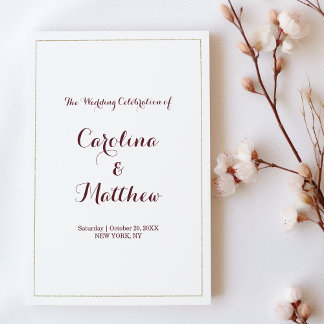 Simple elegant white gold burgundy Program Programme