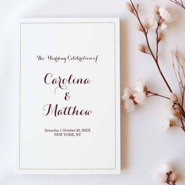 Simple elegant white gold burgundy Program Programme (Simple elegant white gold burgundy Program )