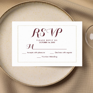 Simple elegant white gold burgundy RSVP card