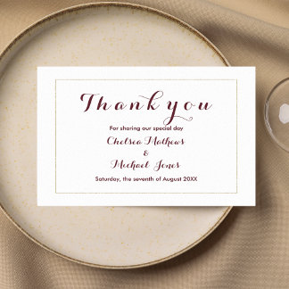 Simple elegant white gold burgundy Thank you Card