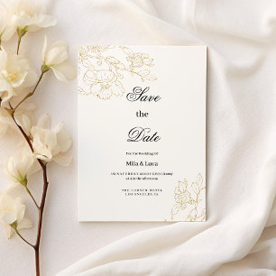 Simple elegant white gold floral Save the Date Invitation