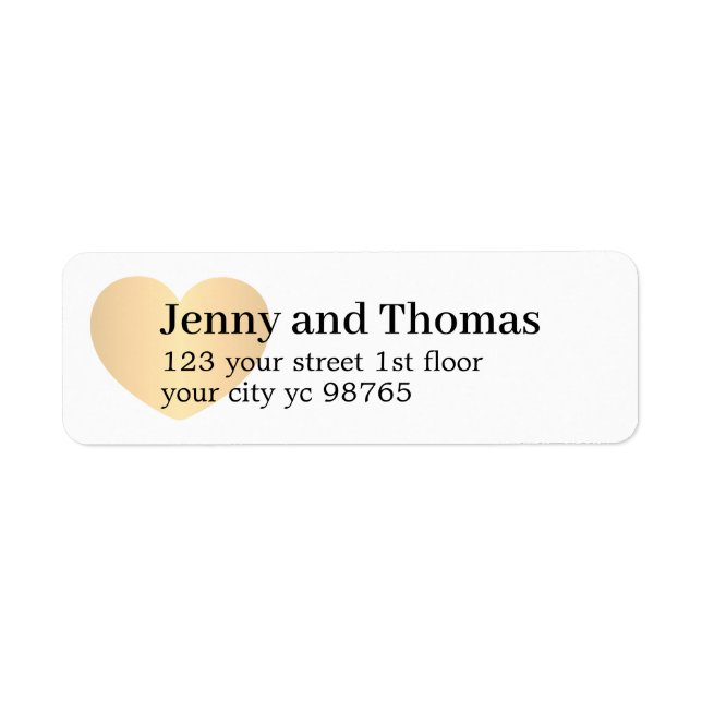 Simple Elegant White Gold Heart Wedding Label (Front)