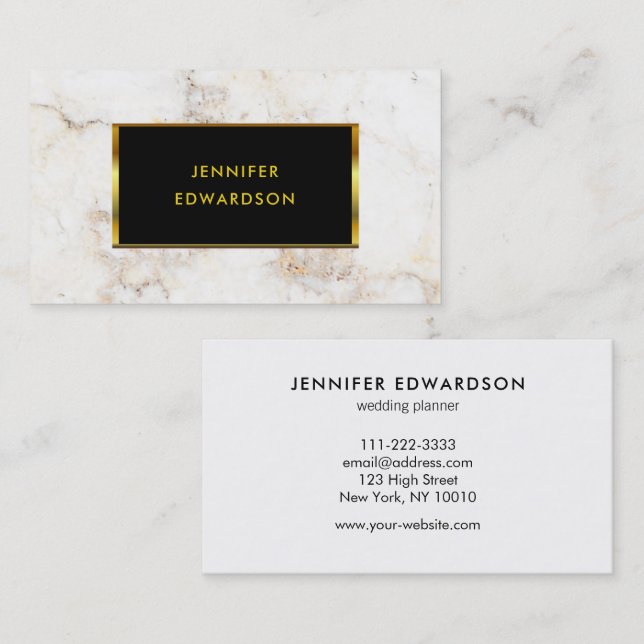 Simple elegant white gold marble professional business card (Front/Back)