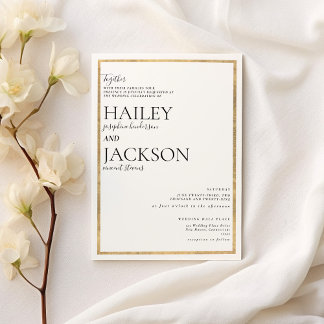 Simple elegant white gold minimalist wedding invitation