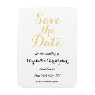 Simple Elegant White Gold Wedding Save The Date Magnet