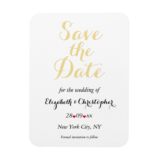 Simple Elegant White Gold Wedding Save The Date Magnet (Vertical)