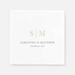 Simple Elegant White Grey Gold Monogram Wedding Napkin