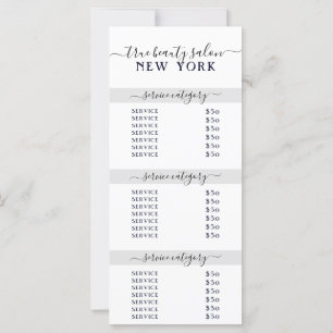 Simple Elegant White Grey Salon Price List