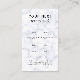 Simple Elegant White Marble Beauty Salon  Appointment Card