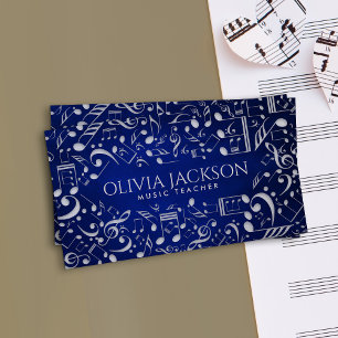 Simple elegant white paper music notes pattern business card
