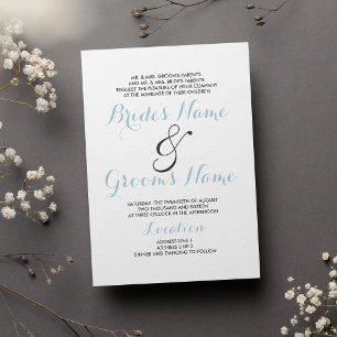 Simple elegant white pastel blue modern Wedding Invitation