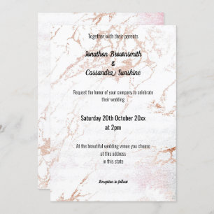 SIMPLE ELEGANT WHITE ROSE GOLD MARBLE WEDDING INVITATION