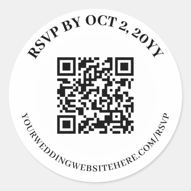 Simple Elegant White RSVP Online QR Code Classic Round Sticker (Front)