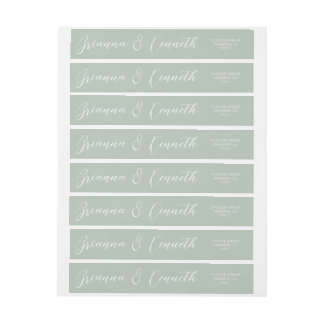 Simple Elegant White Script on Sage Wedding Wrap Around Label