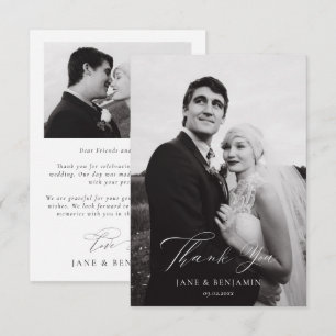 Simple Elegant White Wedding 2 Photo Thank You Card