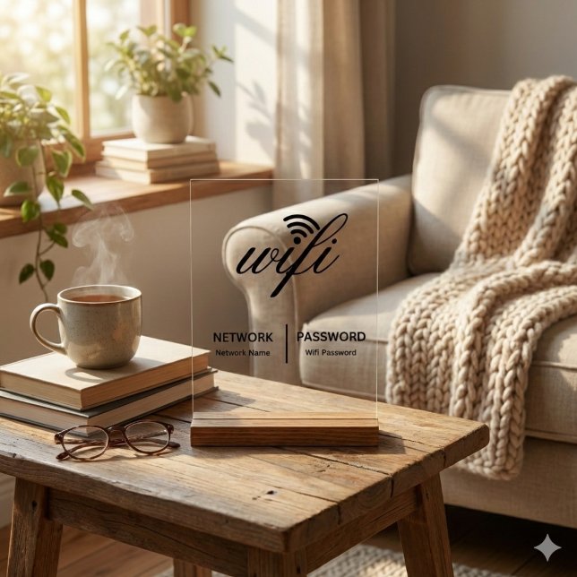Simple Elegant Wifi Network Password Info White Acrylic Sign (Creator Uploaded)