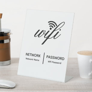 Simple Elegant Wifi Network Password Info White Pedestal Sign