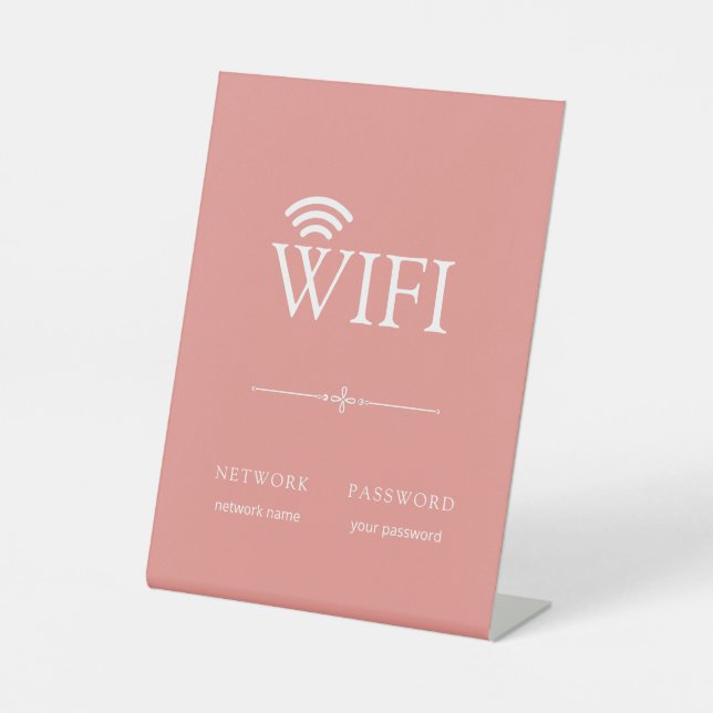 Simple Elegant WiFi Network Password Sign Pink (Front)