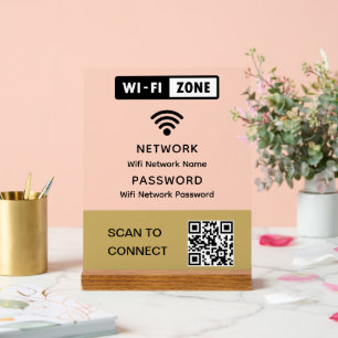 Simple Elegant Wifi QR Code Network Password  Acrylic Sign