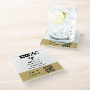 Simple Elegant Wifi QR Code Network Password  Glass Coaster