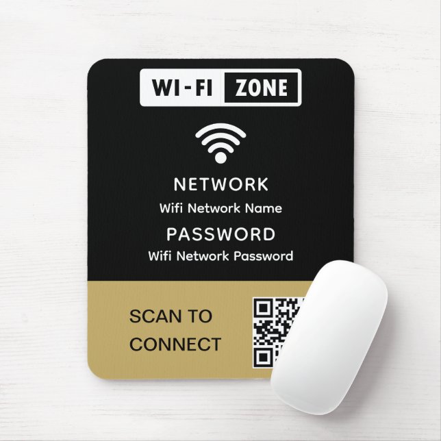 Simple Elegant Wifi QR Code Network Password  Mouse Mat (With Mouse)