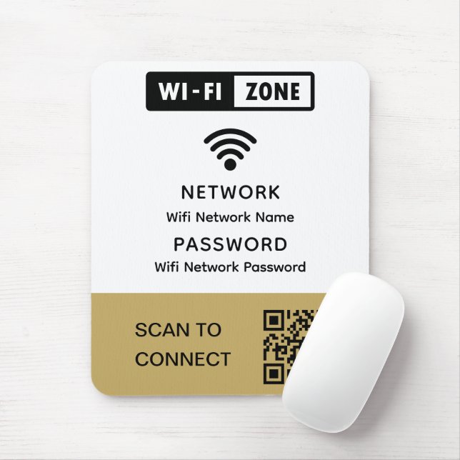 Simple Elegant Wifi QR Code Network Password  Mouse Mat (With Mouse)