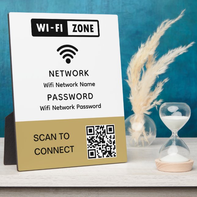 Simple Elegant Wifi QR Code Network Password  Plaque (Side)