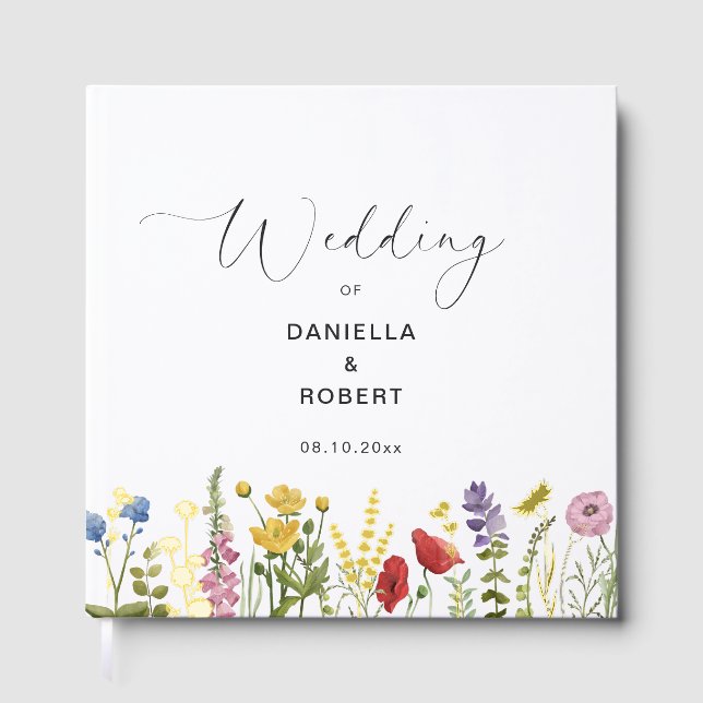 Simple Elegant Wildflower Wedding  Guest Book (Front)
