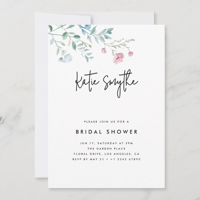 Simple Elegant Wildflowers Bridal Shower Invitation (Front)