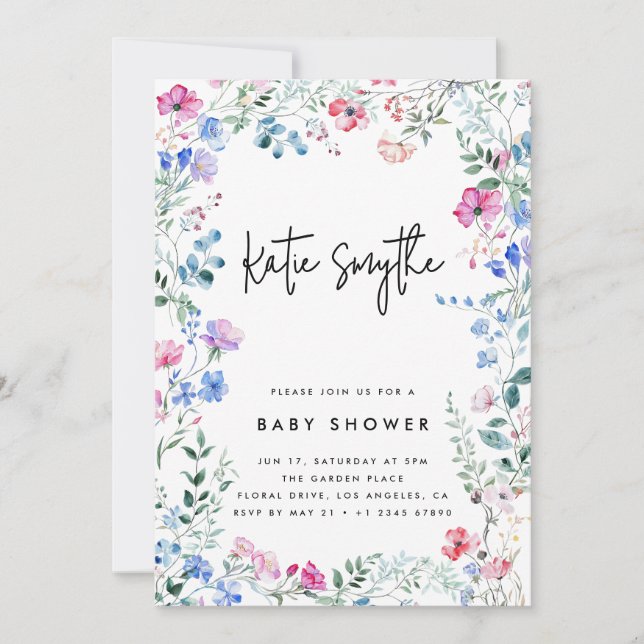 Simple Elegant Wildflowers Summer Baby Shower Invitation (Front)