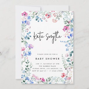 Simple Elegant Wildflowers Summer Baby Shower Invitation