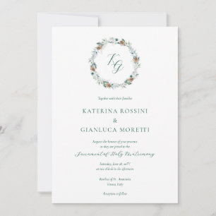 Simple Elegant Winter Greenery Catholic Wedding Invitation