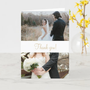 Simple elegant winter wedding 2 photos thank you card