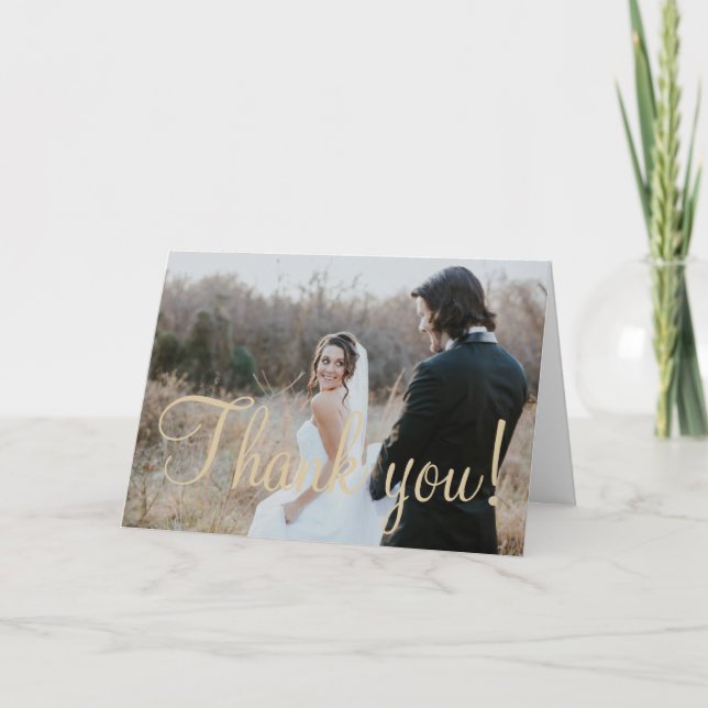 Simple elegant winter wedding photo thank you card (Front)