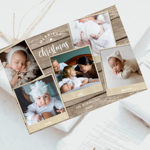 Simple Elegant Wood Multi Photo Collage Christmas Holiday Card