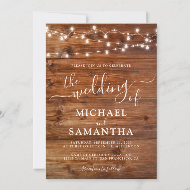 Simple Elegant Wood Rustic Wedding Invitation (Front)