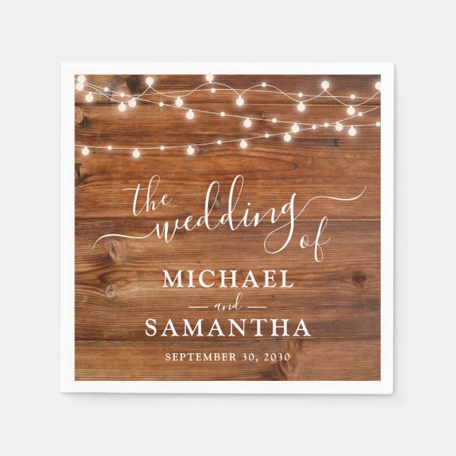 Simple Elegant Wood Rustic Wedding Napkin (Front)