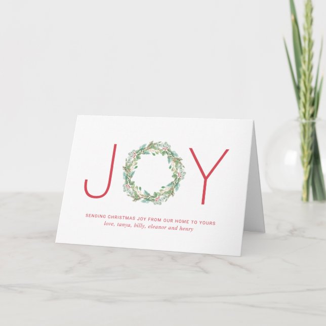 Simple Elegant Wreath Joy Christmas Holiday Card (Front)