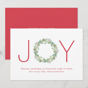 Simple Elegant Wreath Joy Christmas Holiday Card