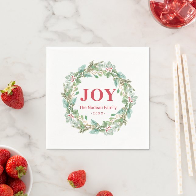 Simple Elegant Wreath Joy Modern Christmas Napkin (Insitu)