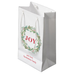 Simple Elegant Wreath Joy Modern Christmas Small Gift Bag